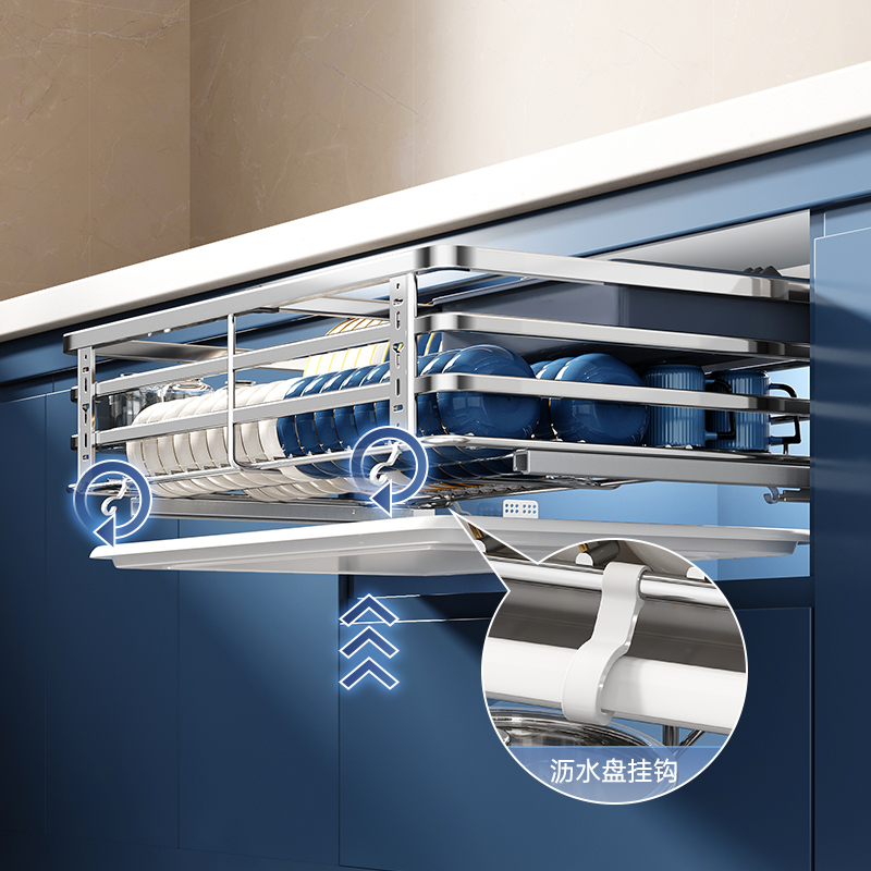 尔沫拉篮厨房橱柜304不锈钢双层抽屉式碗碟架柜内收纳调味料碗篮-图3