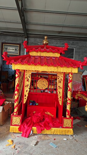 中式婚礼婚庆道具婚庆花轿八抬大轿喜轿撵迎亲双顶瓦鼎轿子十六抬 - 图1
