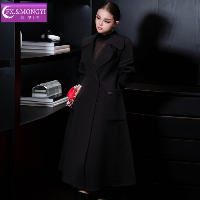 菲梦伊100羊毛红色毛呢外套女冬季高品质加厚双面呢气质中长大衣