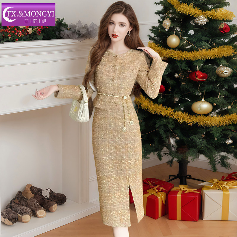 菲梦伊含羊毛小香风套装女冬季优雅风名媛千金感格子毛呢外套半裙,淘宝优惠券,粉丝福利购,淘宝优惠卷