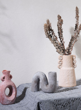 陶瓷花瓶复古侘寂风干花鲜花插花花器样板房ins家居饰品摆件装饰