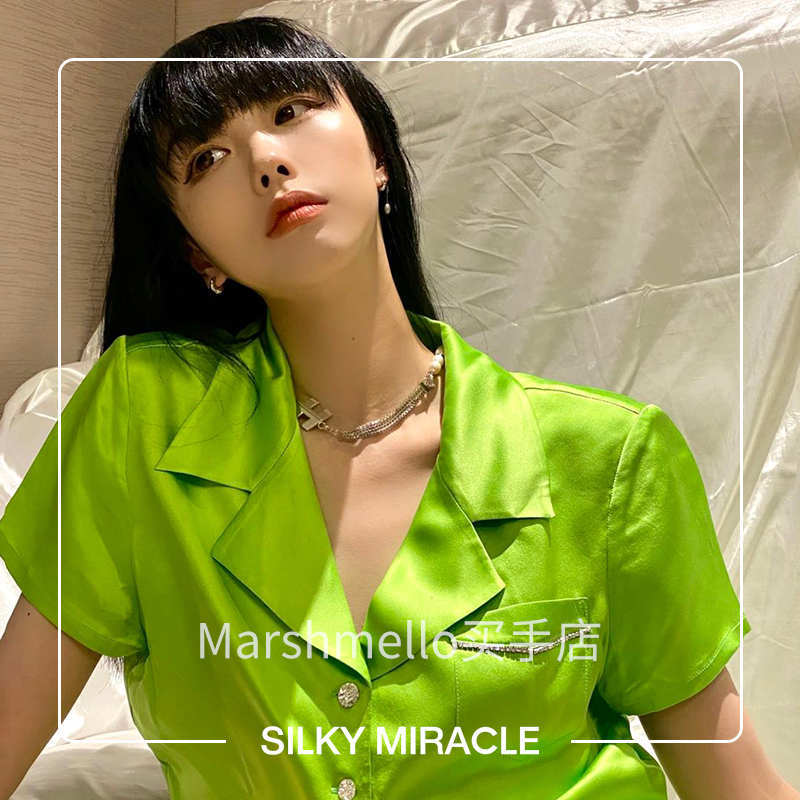 [7折]SILKY MIRACLE少女真丝短袖居家服套装奢侈品蚕丝睡衣正品 - 图1