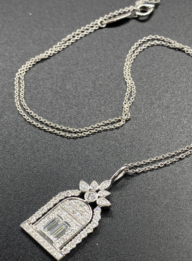 戈耀珠宝幸福之门项链吊坠铂金pt950培育钻石满钻锁骨链小众套链