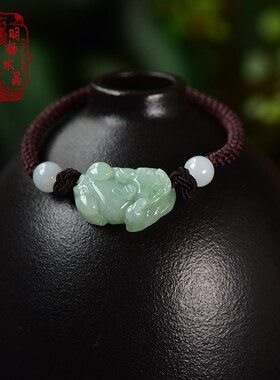 缅甸翡翠玉貔貅红绳编