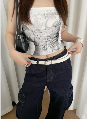 红色腰带女高级感鳄鱼纹装饰