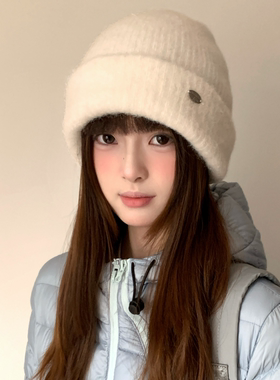 含羊毛韩系氛围感灰色毛线帽女冬