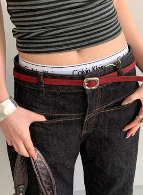 韩系高级感细款红色腰带女