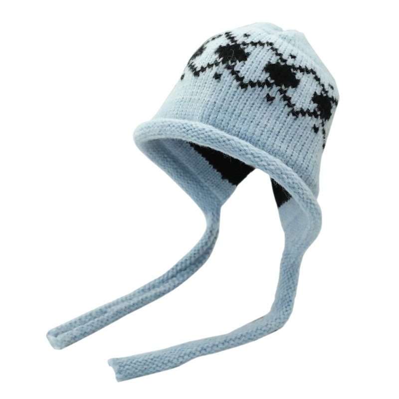 费尔岛拼色提花针织毛线帽子女冬季复古大头围绑带保暖护耳包头帽,淘宝优惠券,粉丝福利购,淘宝优惠卷