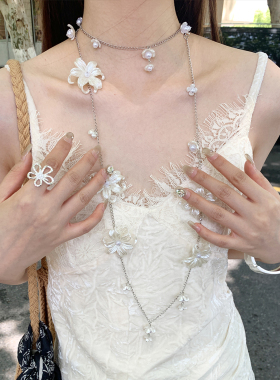 韩系高级感花朵吊坠项链女