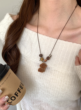 复古高级感木质小马吊坠项链女