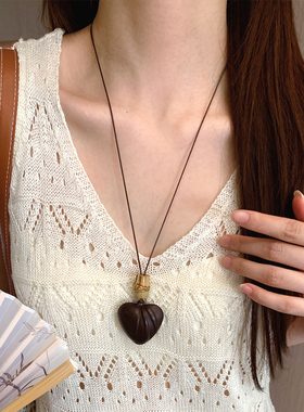 复古民族风爱心串珠吊坠项链女款