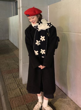 双面小花针织毛线围巾