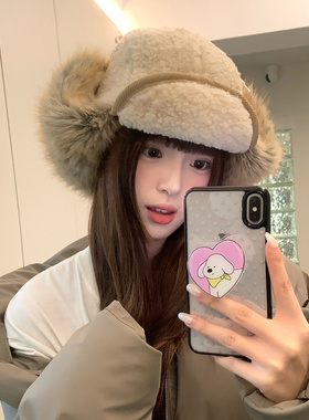 加厚羊羔绒护耳雷锋帽子女冬季