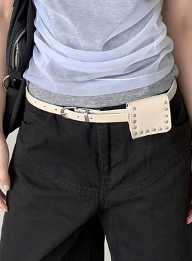 复古朋克风蓝色铆钉腰带包女
