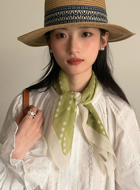 韩系波点花朵丝巾女款