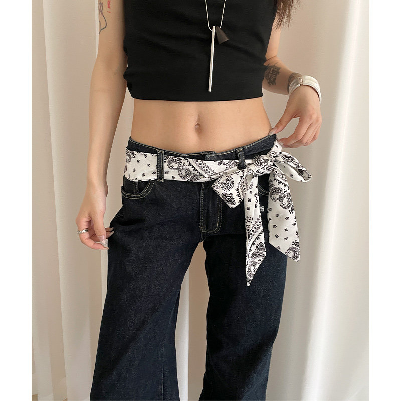 复古腰果花丝巾腰带女裙子牛仔裤链配饰设计感小众长条皮带装饰潮