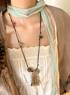 波西米亚风十字架流苏吊坠项链女