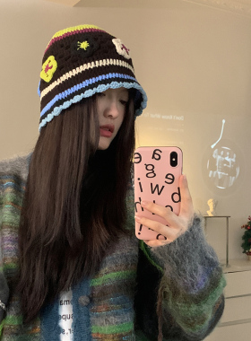 女秋冬花朵针织帽保暖