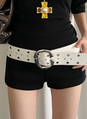 重工朋克风双排孔装饰宽版腰带女