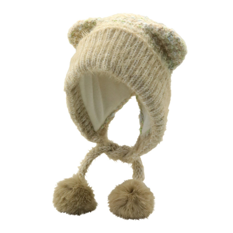 毛绒可爱小熊耳朵毛线帽子女冬季大头围针织护耳帽保暖百搭套头帽,淘宝优惠券,粉丝福利购,淘宝优惠卷