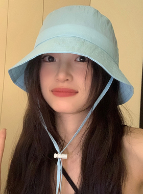韩版休闲女款防风绳盆帽显脸小