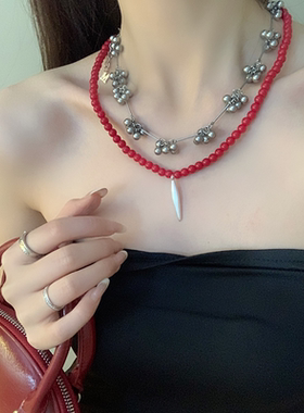 时髦高级感串珠吊坠项链女