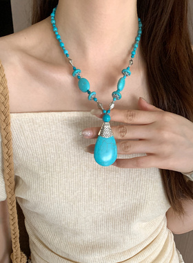 波西米亚风绿松石吊坠项链女