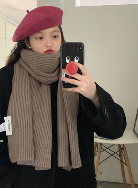 绿色加厚针织毛线围巾女红色