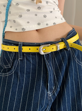 韩系高级感简约黄色腰带女士