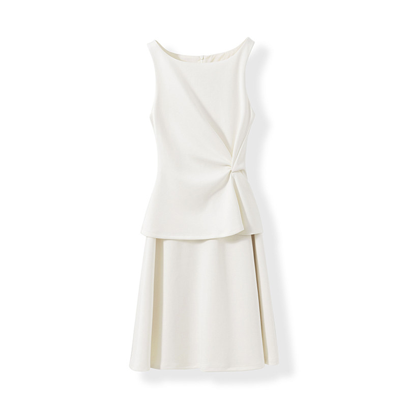 【细腻滑爽】双面织四面弹 不对称扭结假两件荷叶边收腰连衣裙