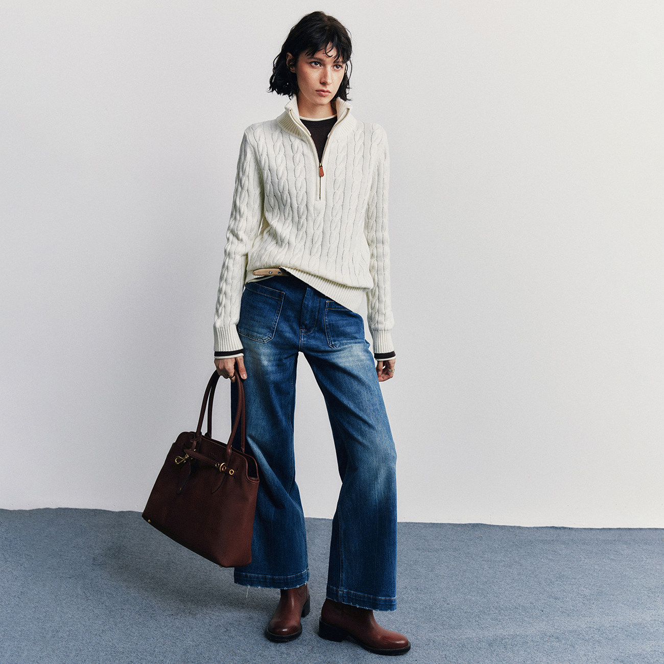 【高级知识分子】绵羊毛+山羊绒 老钱风穿搭半拉链绞花针织衫毛衣,淘宝优惠券,粉丝福利购,淘宝优惠卷