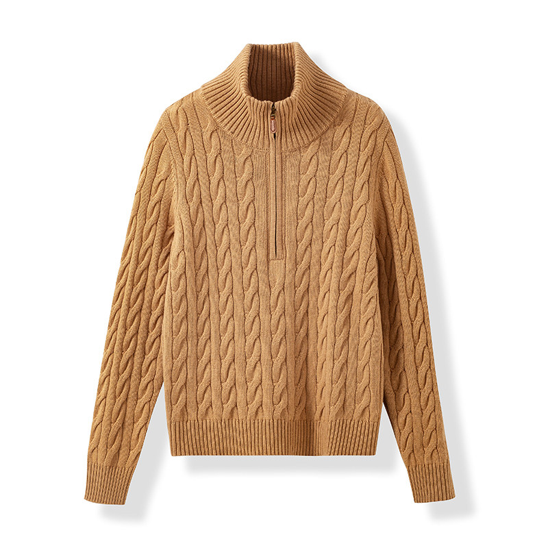 【高级知识分子】绵羊毛+山羊绒 老钱风穿搭半拉链绞花针织衫毛衣,淘宝优惠券,粉丝福利购,淘宝优惠卷