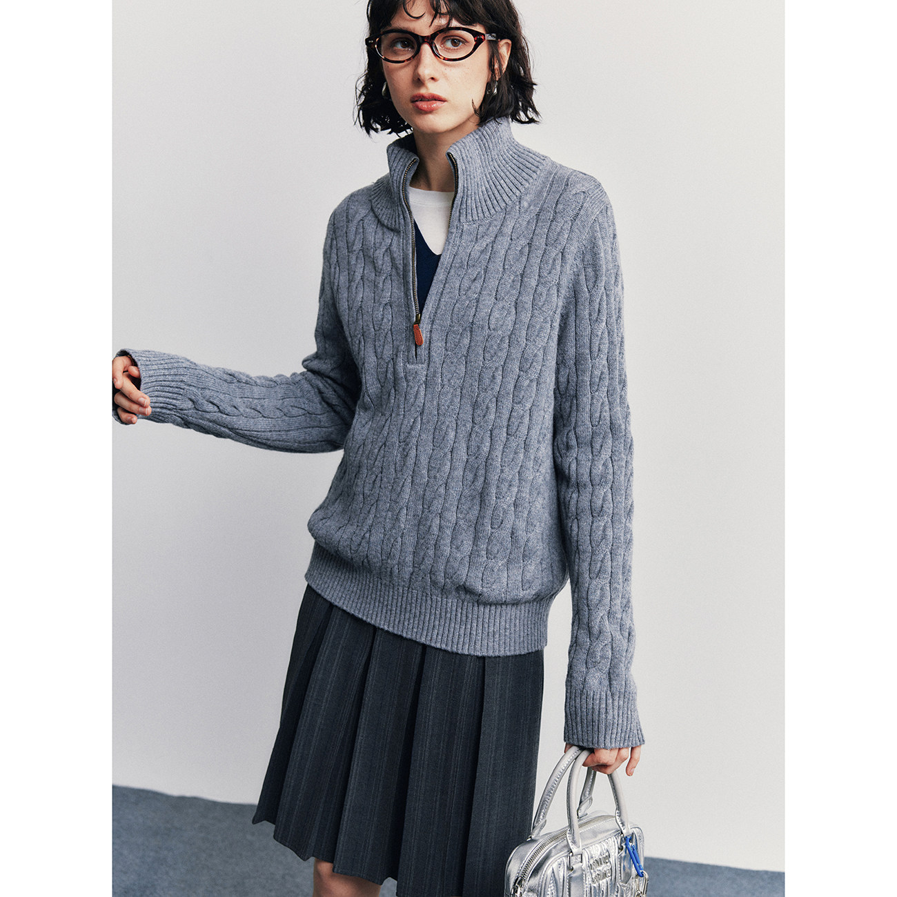 【高级知识分子】绵羊毛+山羊绒 老钱风穿搭半拉链绞花针织衫毛衣,淘宝优惠券,粉丝福利购,淘宝优惠卷