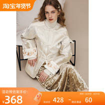 Yang power the same style New Chinese light national wind disc buckle Cilyoning gold jacquard embroidery genuine silk satin face down shoulder shirt jacket