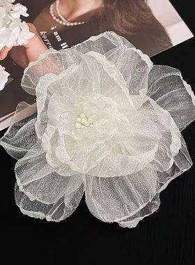 发夹侧边夹网纱立体花朵氛围感