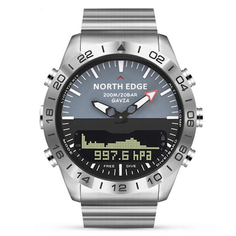 全钢商务智能手表海拔温度气压指南针天气潜水双时钟运动计步夜光