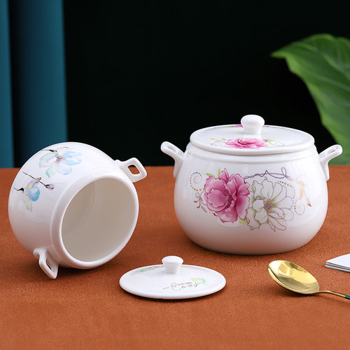 陶瓷隔水炖盅厨房家用小汤盅双耳炖罐炖燕窝炖鸽子煲汤盅蒸蛋盅 - 图2