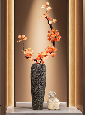 入户玄关细长竖高级感摆件新中式古风花瓶客厅插花电视柜格栅装饰