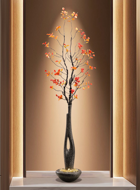 2026原创装饰品入户玄关屏风窄高细长花瓶花艺客厅电视柜角落摆件