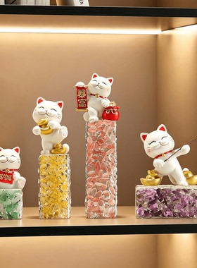 水晶石招财猫摆件喜庆可爱高颜值