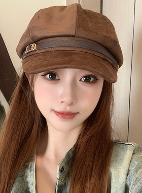 秋冬新款大头围八角贝雷帽女复古英伦显脸小韩版百搭鸭舌画家帽子