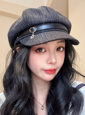 韩版复古英伦风八角帽子女秋冬季素颜气质百搭贝雷帽显脸小报童帽