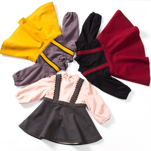 Хлопковое флисовое платье, детская юбка, лонгслив, комплект, наряд маленькой принцессы, А-силуэт