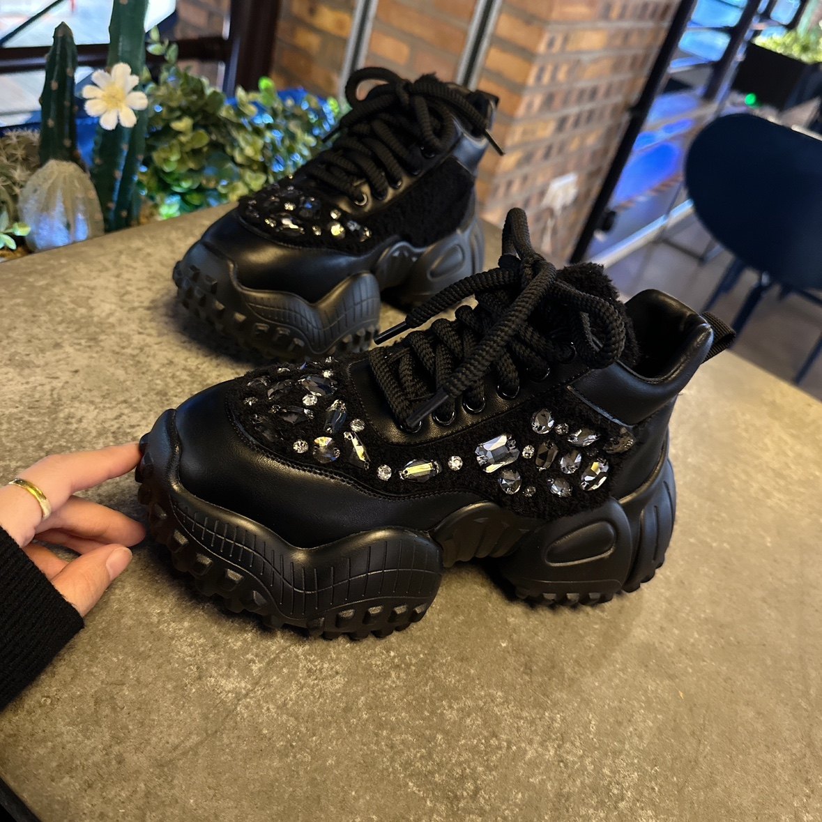 欧货重工水钻轮胎厚老爹鞋韩版毛毛松糕底运动鞋小众高帮休闲潮鞋,淘宝优惠券,粉丝福利购,淘宝优惠卷