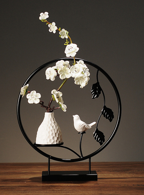 新中式梅花仿真花铁艺会所电视