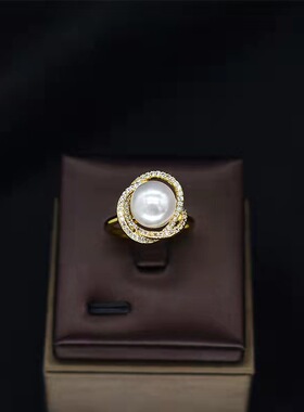 守明珠珍珠戒指女ins韩国风轻奢高级感指环开口可调节送情侣批发