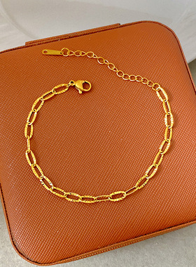 真金电镀通体钛钢新款个性十字压花项链气质时尚冷淡风跨境爆款