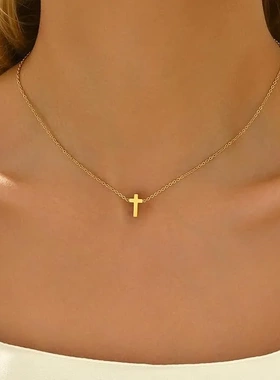 亚马逊希音temu爆款欧美时尚个性十字架项链女简约高级锁骨链颈链