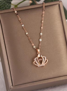 灵动皇冠项链女跳动的心吊坠百搭轻奢钛钢锁骨链不掉色首饰品批发