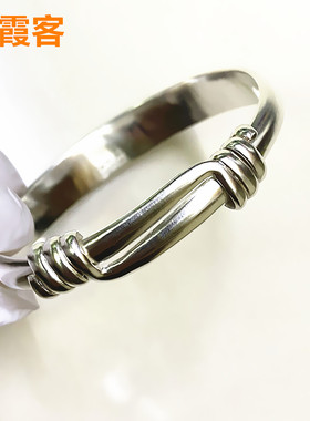 弘霞客复古女足银推拉丝手镯包邮
